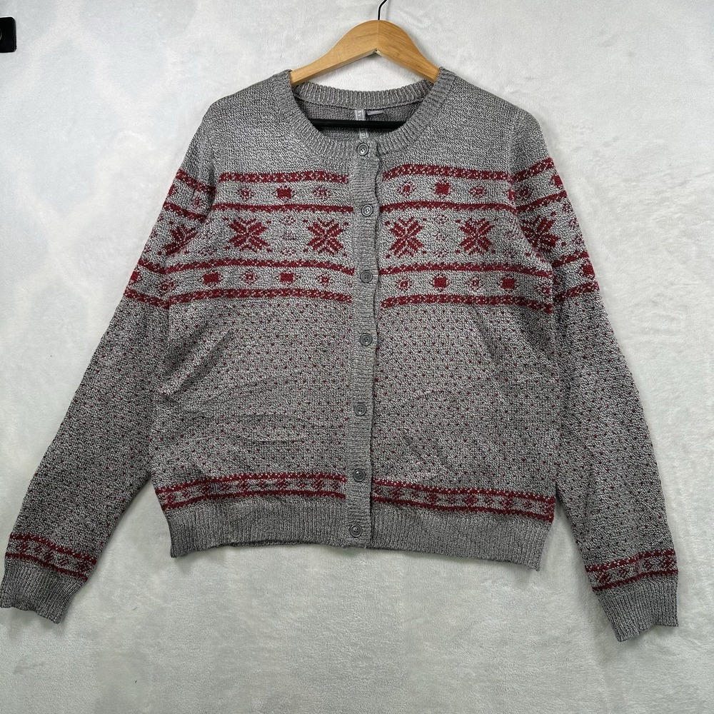 CLOTH BY DESIGN Long Sleeve Button-Up Cardigan in Charcoal Size Large